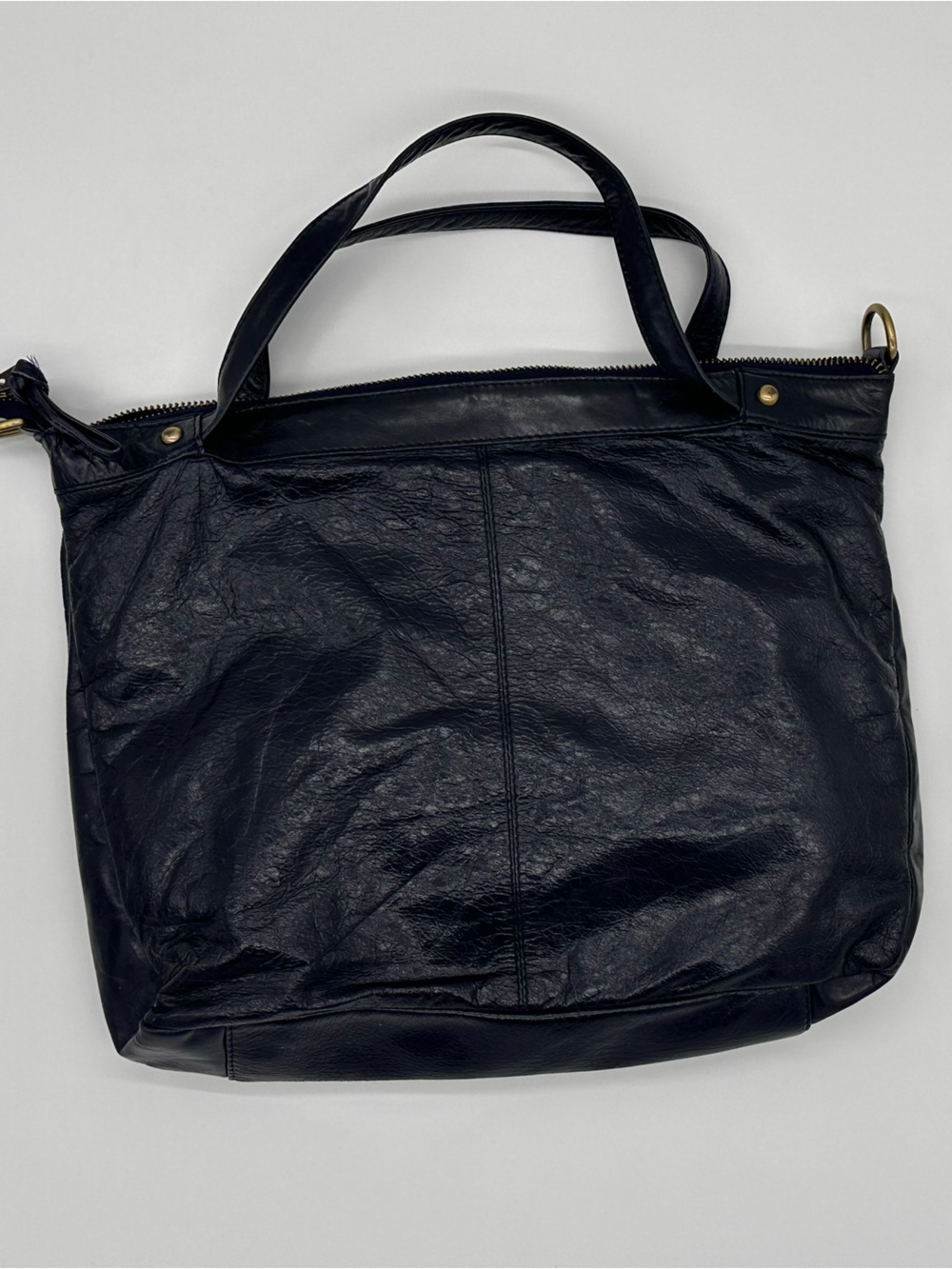 Latico navy Leather Tote with Geometric Purple & Tan Lining